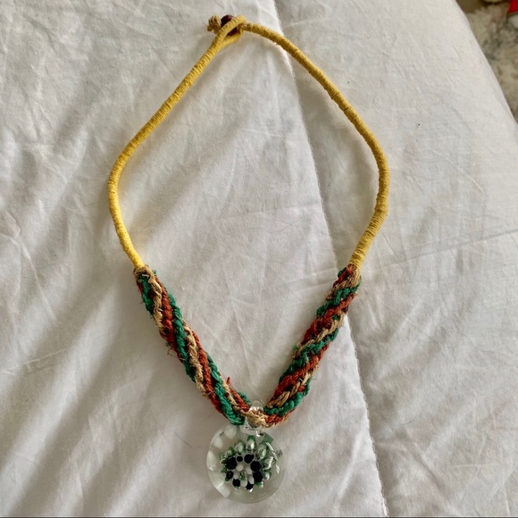 Handmade Hemp and Blown Glass Statement Necklace - Picture 4 of 8